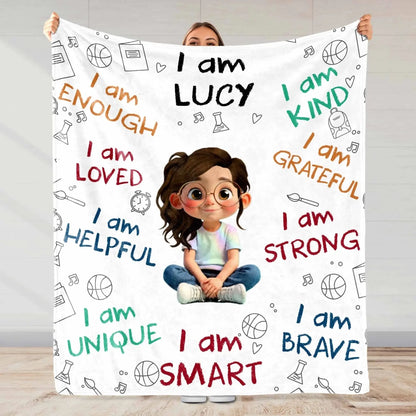 I Am Enough, Loved, Unique, Brave Kid - Personalized Custom Blanket - Gift For Grandson, Granddaughter, Son, Daughter  Ezcustomize