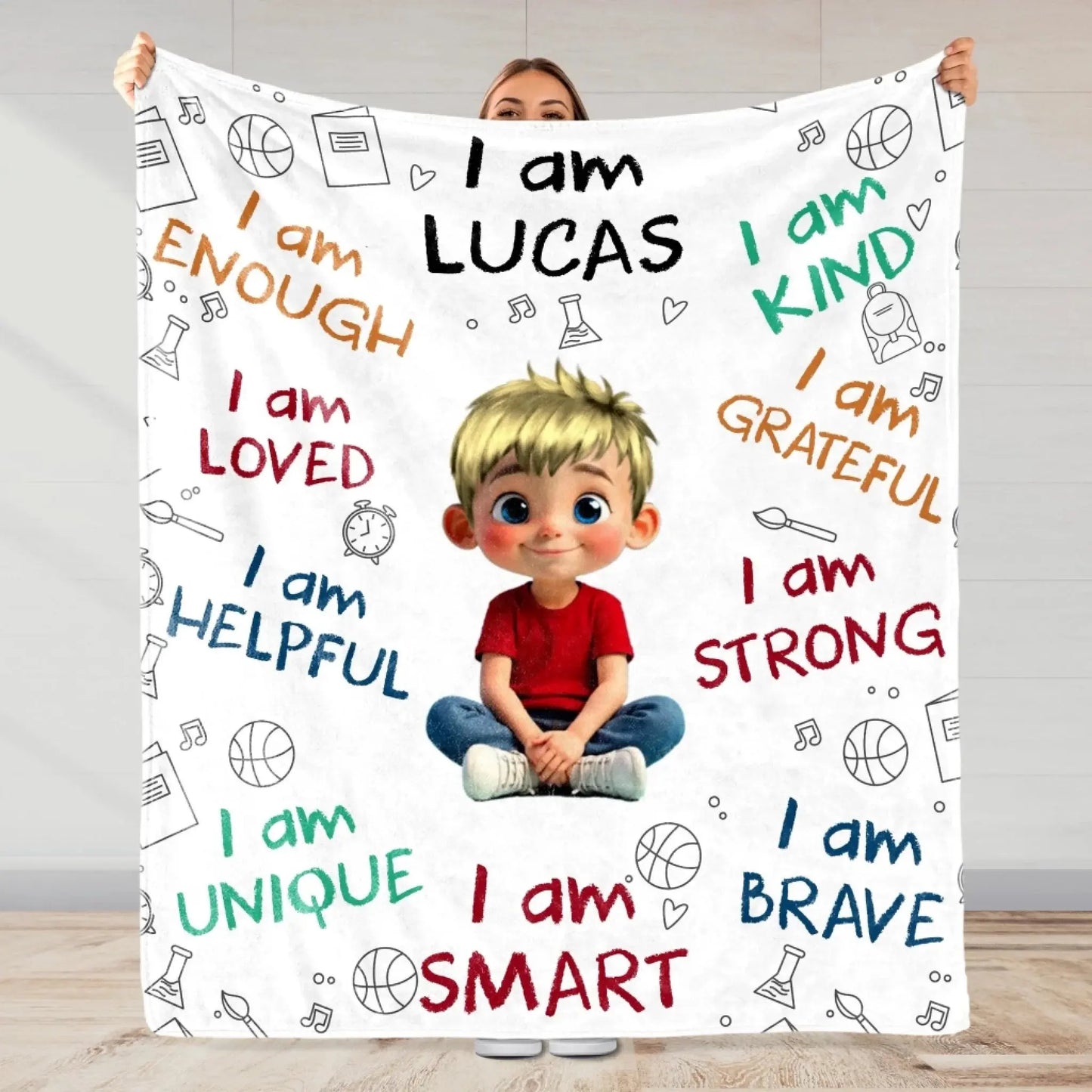 I Am Enough, Loved, Unique, Brave Kid - Personalized Custom Blanket - Gift For Grandson, Granddaughter, Son, Daughter  Ezcustomize