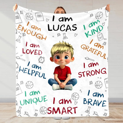 I Am Enough, Loved, Unique, Brave Kid - Personalized Custom Blanket - Gift For Grandson, Granddaughter, Son, Daughter  Ezcustomize