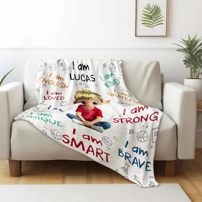 I Am Enough, Loved, Unique, Brave Kid - Personalized Custom Blanket - Gift For Grandson, Granddaughter, Son, Daughter  Ezcustomize