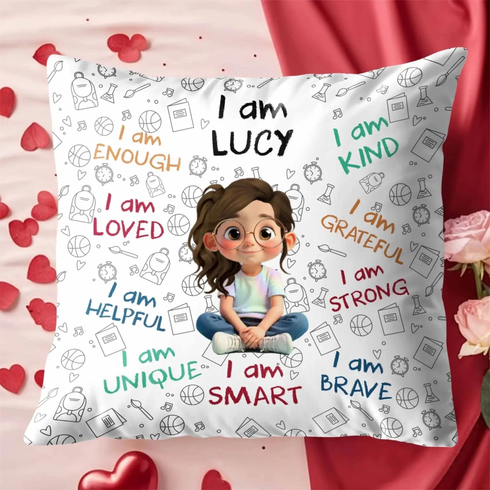 I Am Enough, Loved, Unique, Brave, Cartoon Girl - Personalized Custom Pillow - Gift For Daughters and Kids  Ezcustomize
