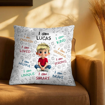 I Am Enough, Loved, Unique, Brave, Cartoon Girl - Personalized Custom Pillow - Gift For Daughters and Kids  Ezcustomize