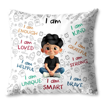 I Am Enough, Loved, Unique, Brave, Cartoon Girl - Personalized Custom Pillow - Gift For Daughters and Kids  Ezcustomize