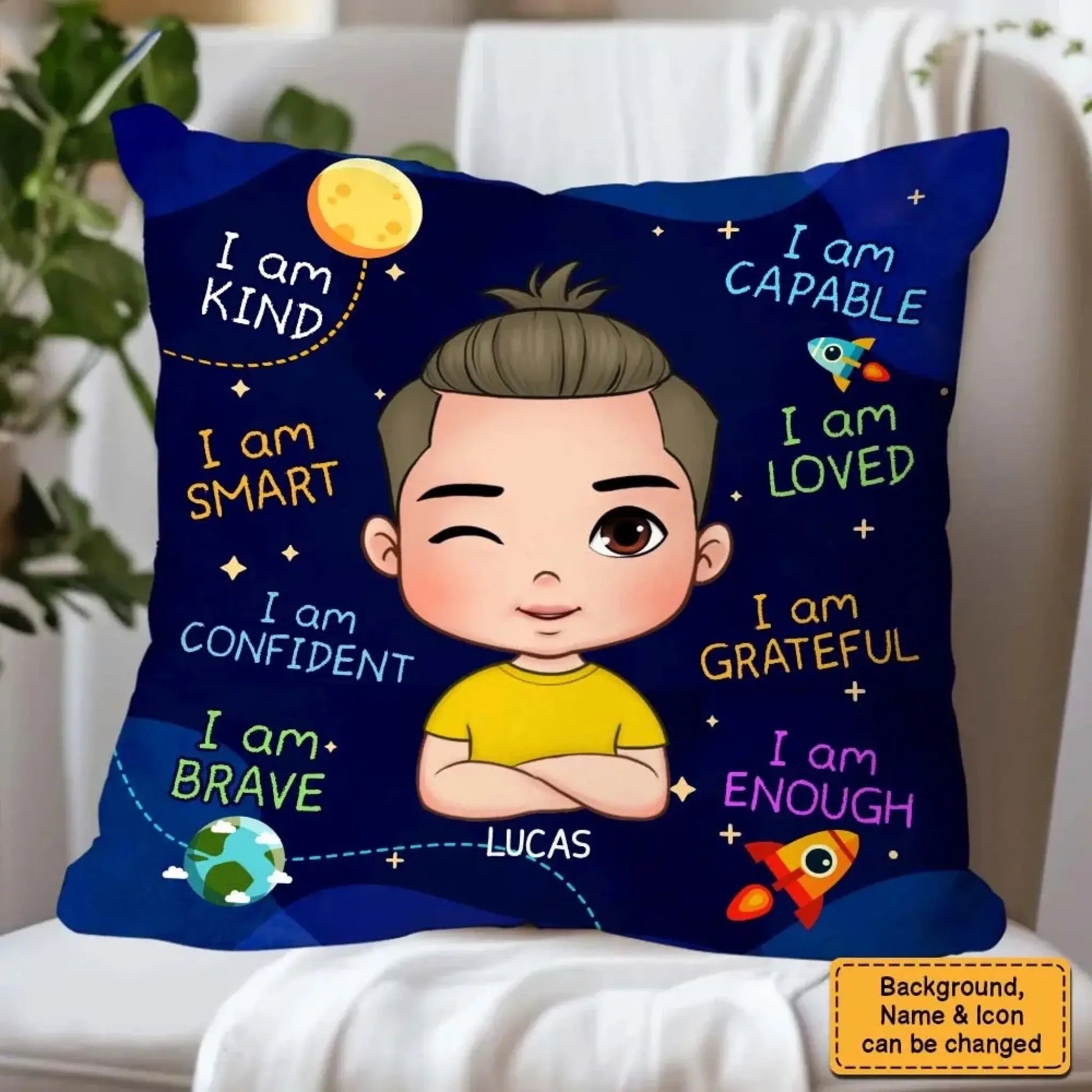 I Am Kind Affirmation – Personalized Custom Throw Pillow Cushion – Meaningful Birthday & Encouragement Gift for Grandson  Ezcustomize