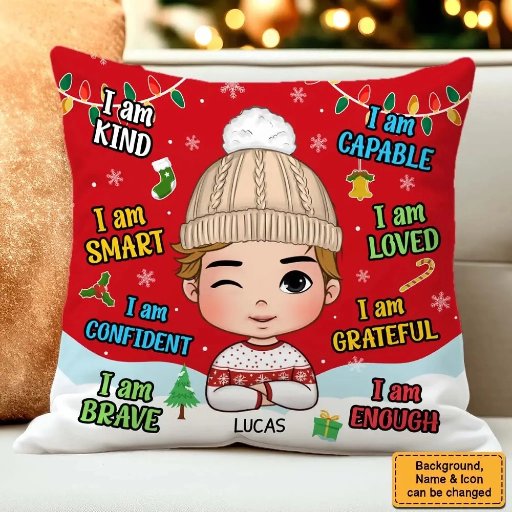 I Am Kind Affirmation – Personalized Custom Throw Pillow Cushion – Meaningful Birthday & Encouragement Gift for Grandson  Ezcustomize