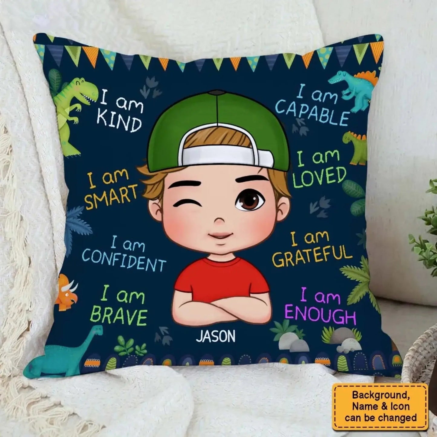 I Am Kind Affirmation – Personalized Custom Throw Pillow Cushion – Meaningful Birthday & Encouragement Gift for Grandson  Ezcustomize