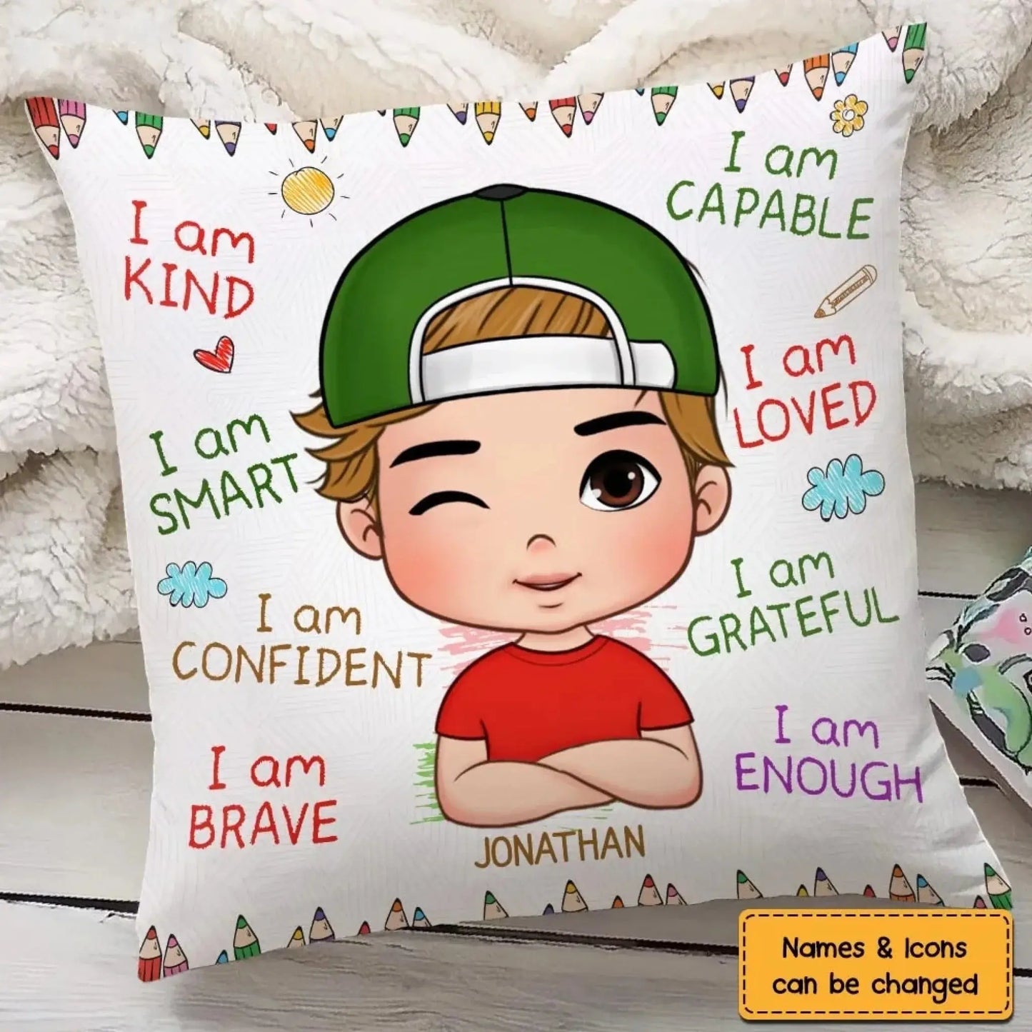 I Am Kind Affirmation – Personalized Custom Throw Pillow Cushion – Meaningful Birthday & Encouragement Gift for Grandson  Ezcustomize