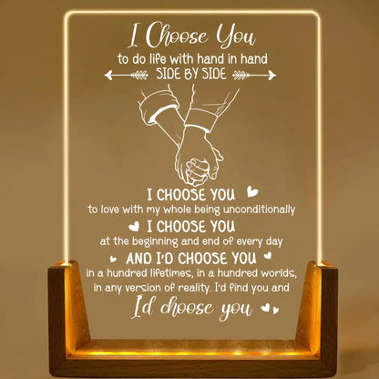 I Choose You Side By Side - Personalized Night Light with U-Shape Wooden Base - Gift for Couple, Husband, Wife, Boyfriend, Girlfriend
