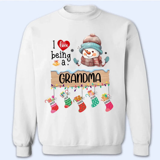 I Love Being A Grandma Shirt – Personalized Christmas Sweatshirt with Stockings and Kids’ Names – Custom Holiday Gift for Grandma or Nana  Ezcustomize