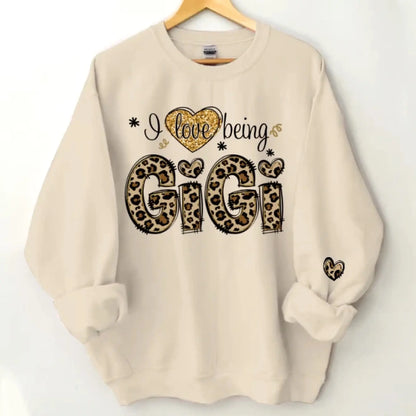 I Love Being GiGi Leopard Sweatshirt – Custom Sleeve Printed Gift for Grandma, Nana, or Gigi  Ezcustomize