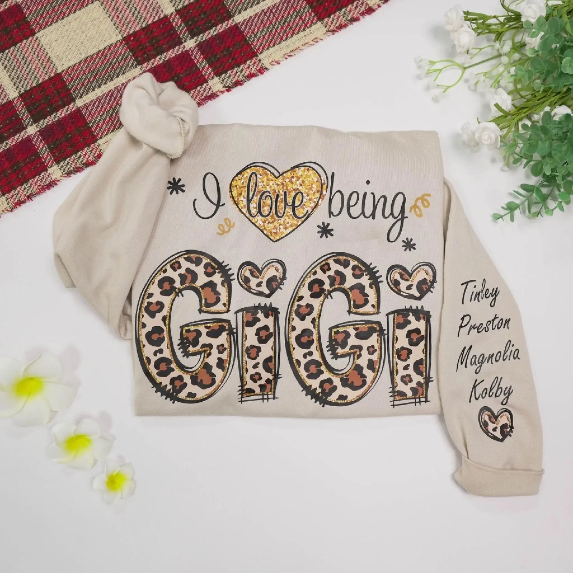 I Love Being GiGi Leopard Sweatshirt – Custom Sleeve Printed Gift for Grandma, Nana, or Gigi  Ezcustomize
