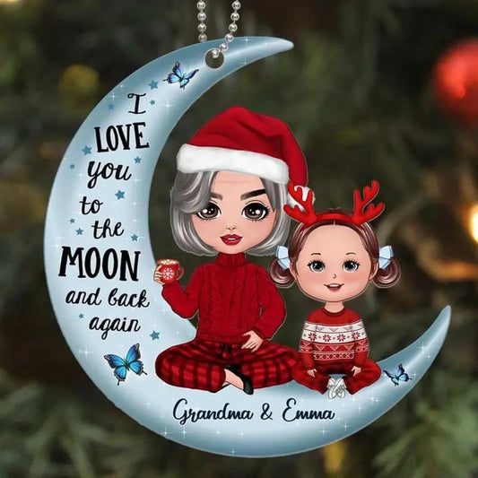 "I Love You to the Moon" Grandma & Grandkid Ornament – Personalized Christmas Gift with Custom Names & Dolls  Ezcustomize