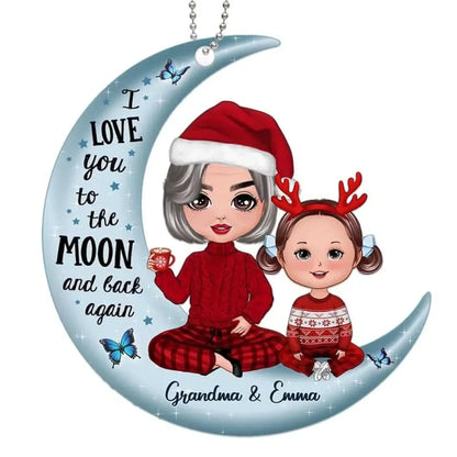 "I Love You to the Moon" Grandma & Grandkid Ornament – Personalized Christmas Gift with Custom Names & Dolls  Ezcustomize
