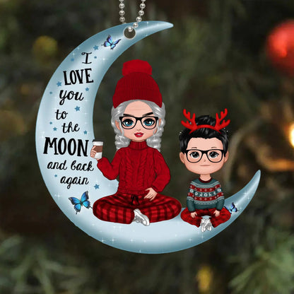 "I Love You to the Moon" Grandma & Grandkid Ornament – Personalized Christmas Gift with Custom Names & Dolls  Ezcustomize