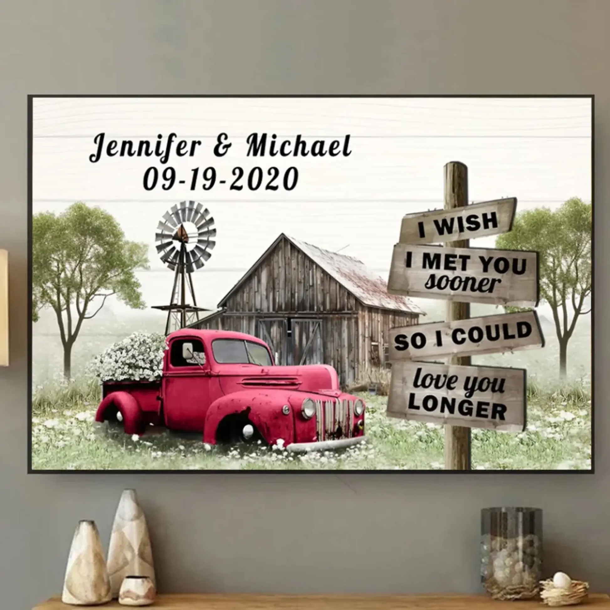 I Wish I Met You Sooner" Personalized Wall Art – Custom Red Truck Canvas Print with Name & Date, Romantic Farmhouse Decor Gift for Anniversary, Valentine’s Day, or Just Because  Ezcustomize
