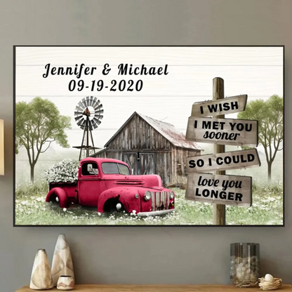 I Wish I Met You Sooner" Personalized Wall Art – Custom Red Truck Canvas Print with Name & Date, Romantic Farmhouse Decor Gift for Anniversary, Valentine’s Day, or Just Because  Ezcustomize