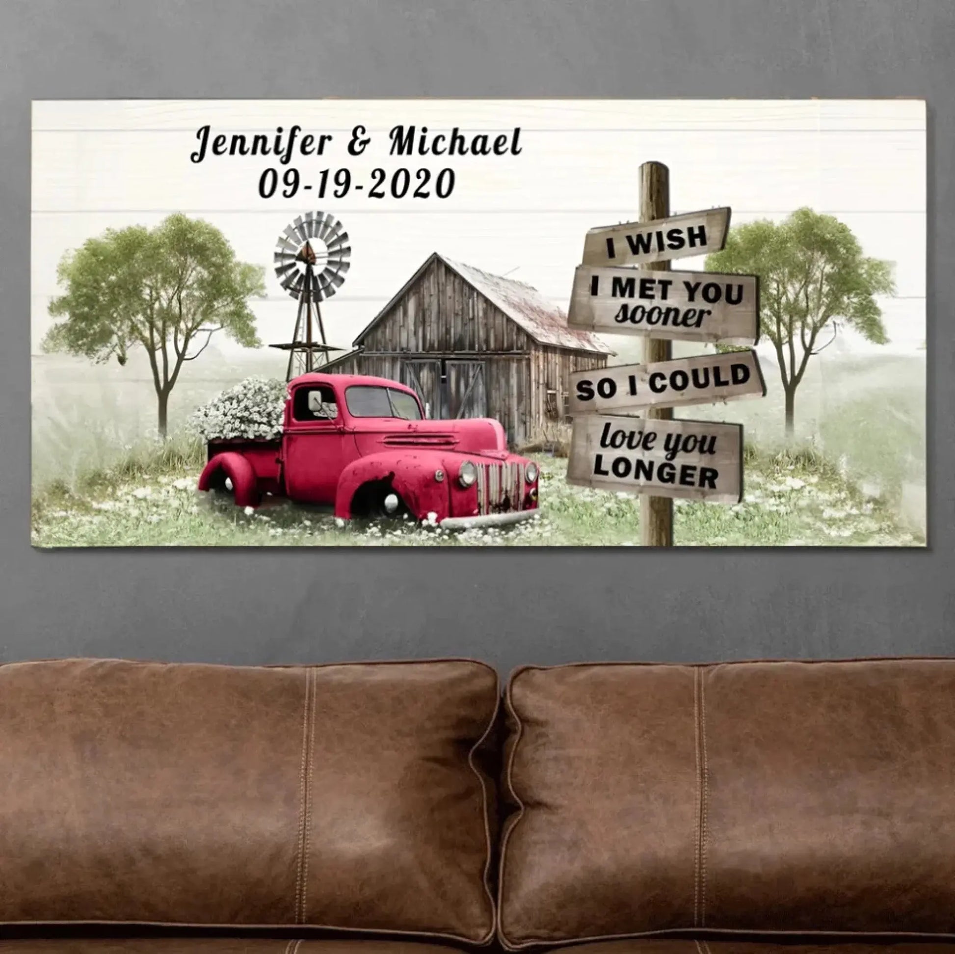 I Wish I Met You Sooner" Personalized Wall Art – Custom Red Truck Canvas Print with Name & Date, Romantic Farmhouse Decor Gift for Anniversary, Valentine’s Day, or Just Because  Ezcustomize