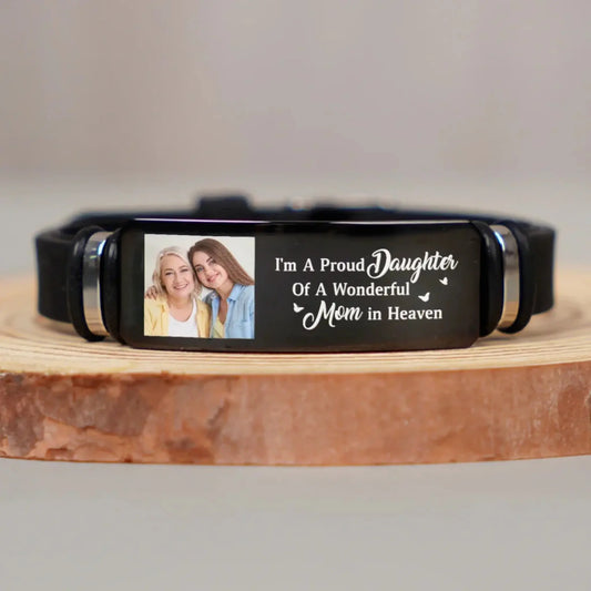 I'm A Proud Daughter - Custom Photo Memorial Gift For Women, Daughters, Mom, Dad - Personalized Engraved Bracelet  Ezcustomize