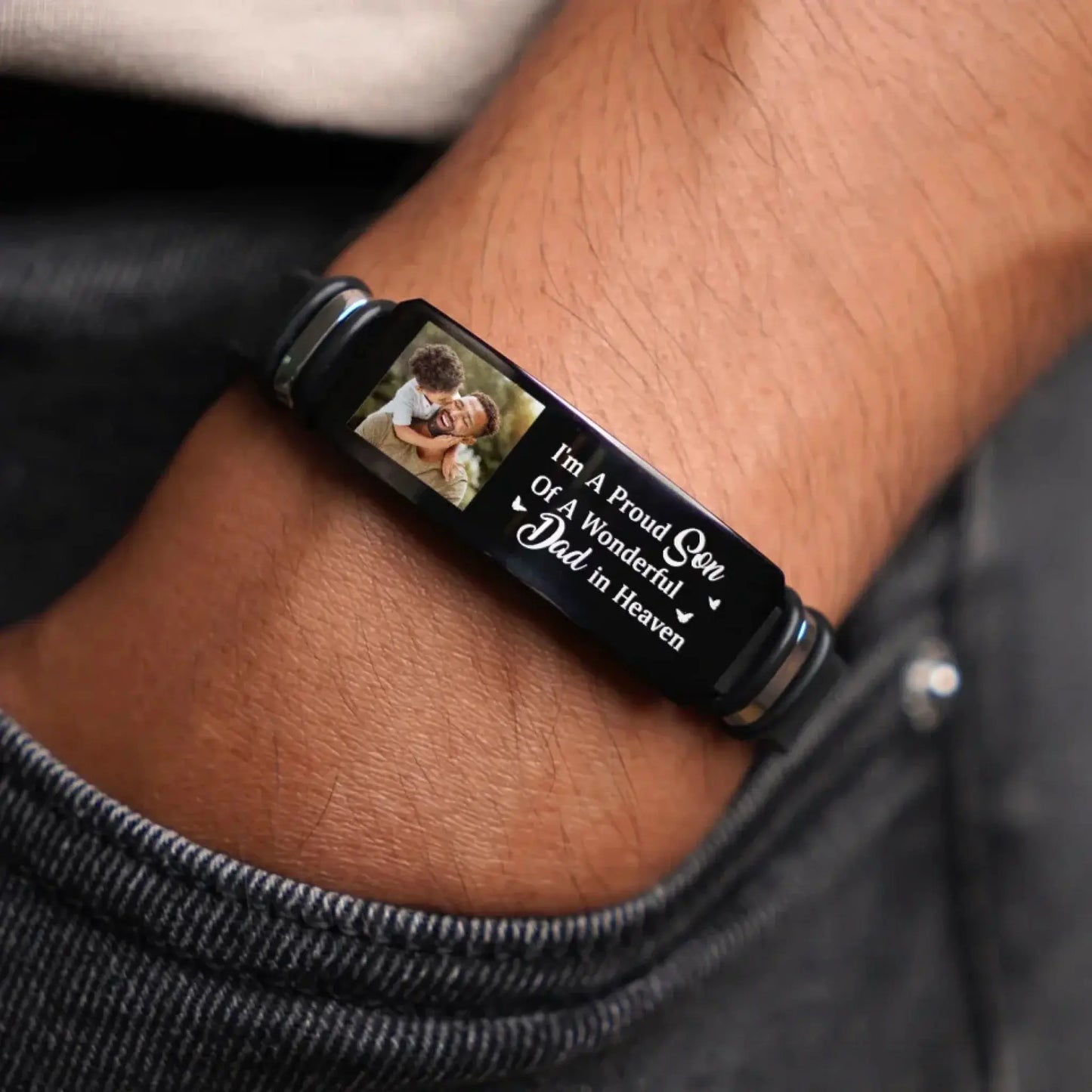 I'm A Proud Daughter - Custom Photo Memorial Gift For Women, Daughters, Mom, Dad - Personalized Engraved Bracelet  Ezcustomize