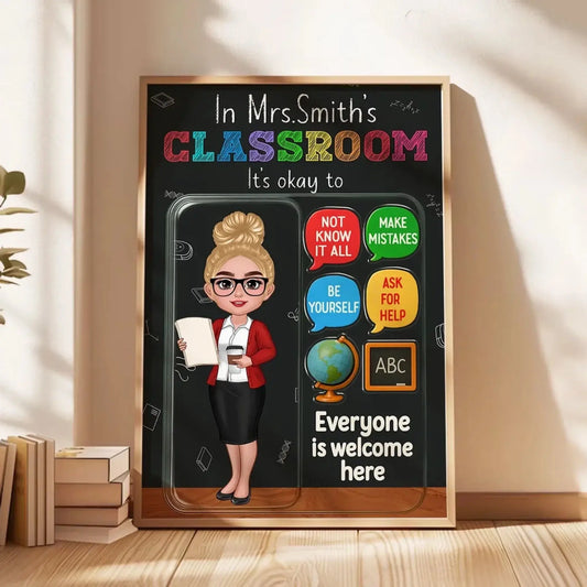 In This Classroom It’s Okay – 3D Effect Action Figure Personalized Teacher Poster, Custom Back To School Wall Art Gift for Teachers  Ezcustomize