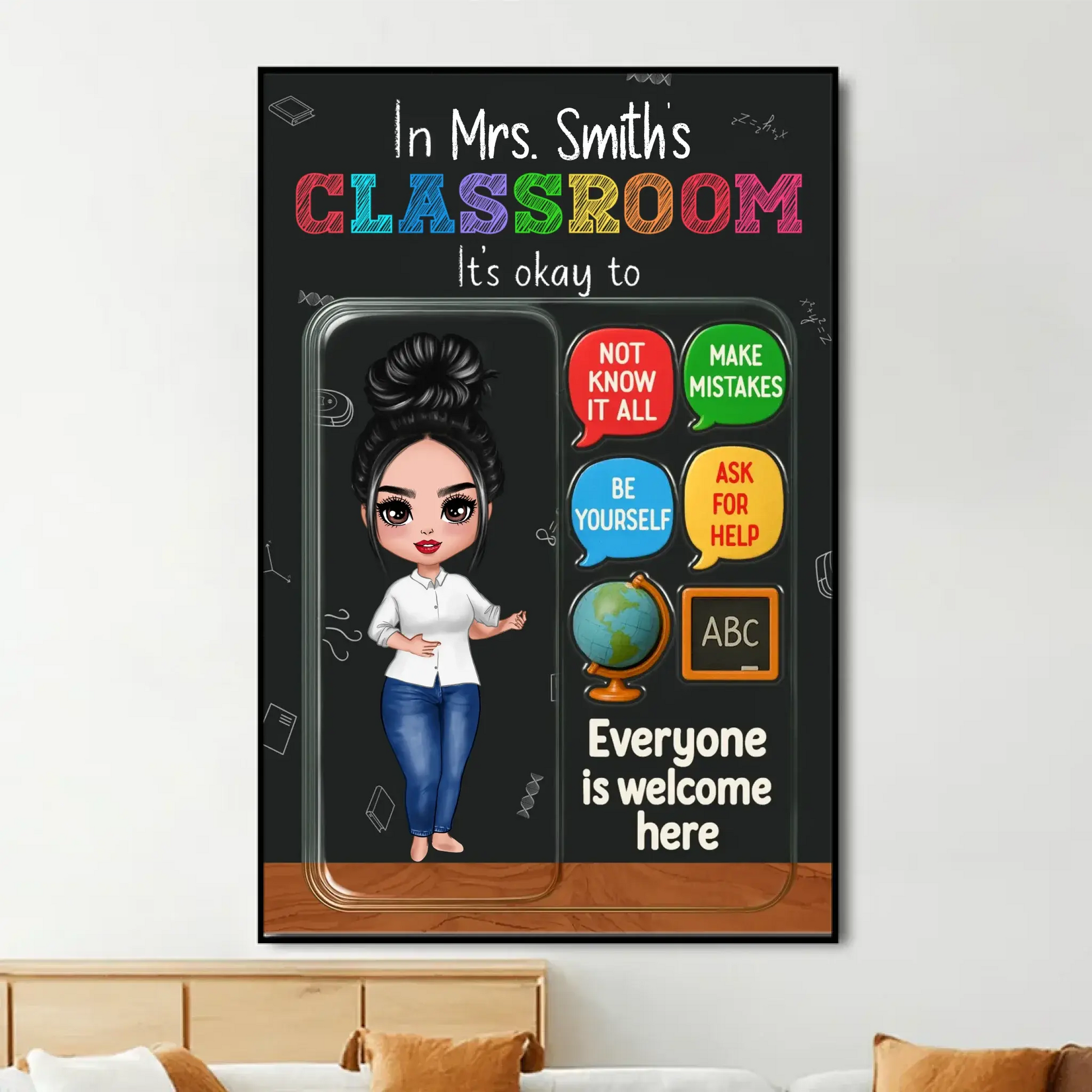 In This Classroom It’s Okay – 3D Effect Action Figure Personalized Teacher Poster, Custom Back To School Wall Art Gift for Teachers  Ezcustomize