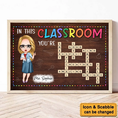 In This Classroom We Are a Team – Personalized Crossword Poster – Custom Classroom Decor Gift for Teachers, Back to School Sign  Ezcustomize