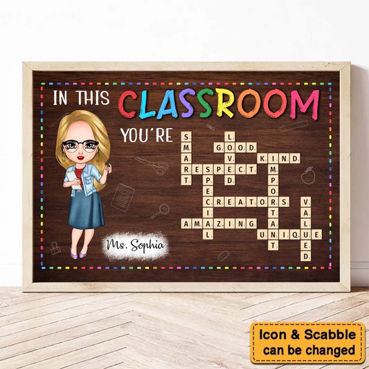 In This Classroom We Are a Team – Personalized Crossword Poster – Custom Classroom Decor Gift for Teachers, Back to School Sign  Ezcustomize