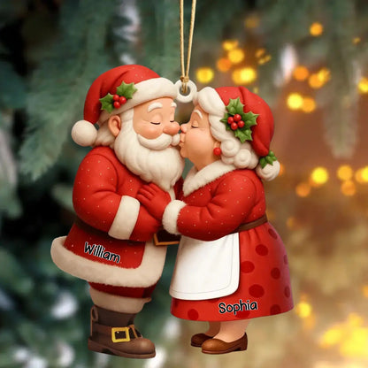 Kissing Santa Couple Custom Names – Personalized Wood Christmas Ornament – Keepsake Gift for Couple, Husband, Wife