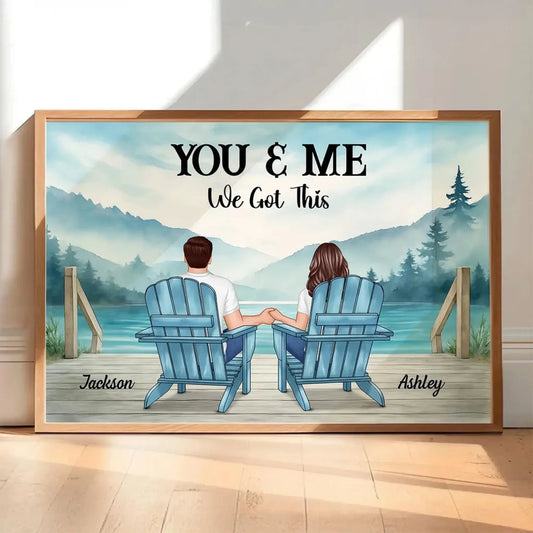 Lakeside Mountain Landscape Couple Back View – Personalized Poster – Romantic Anniversary Gift for Him or Her  Ezcustomize