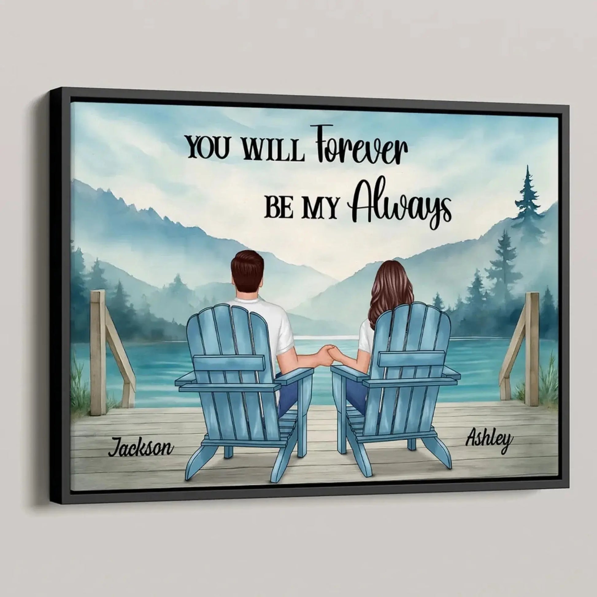 Lakeside Mountain Landscape Couple Back View – Personalized Poster – Romantic Anniversary Gift for Him or Her  Ezcustomize