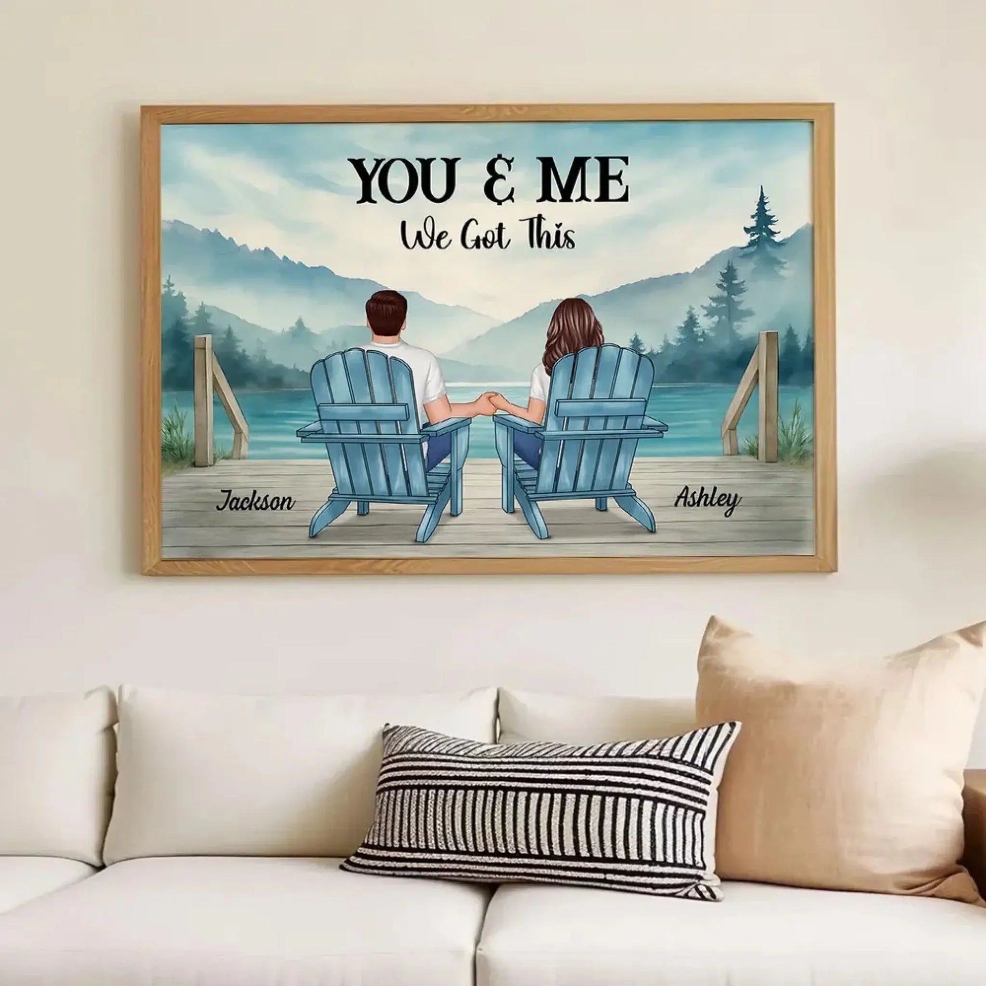 Lakeside Mountain Landscape Couple Back View – Personalized Poster – Romantic Anniversary Gift for Him or Her  Ezcustomize