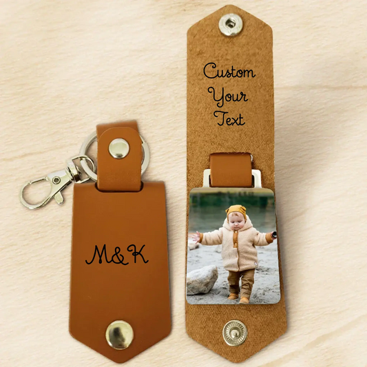 Leather Keychain with Photo and Text - Personalized Keychain for Him - Anniversary Gift  Ezcustomize