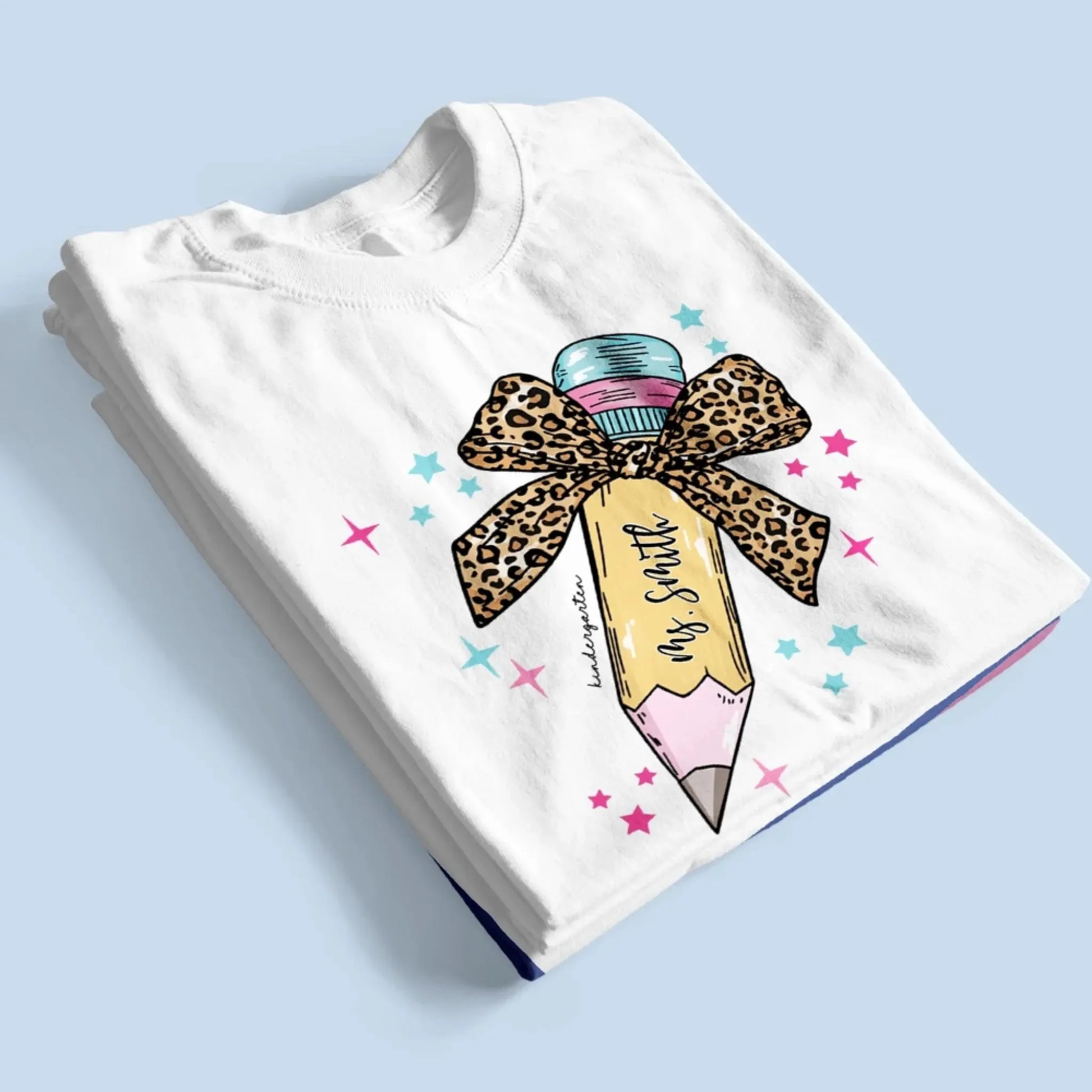 Leopard Print Bow Pencil – Personalized Custom T-Shirt – Funny Back to School Gift for Teacher, Pre-K, Kindergarten, Preschool, Paraprofessional  Ezcustomize