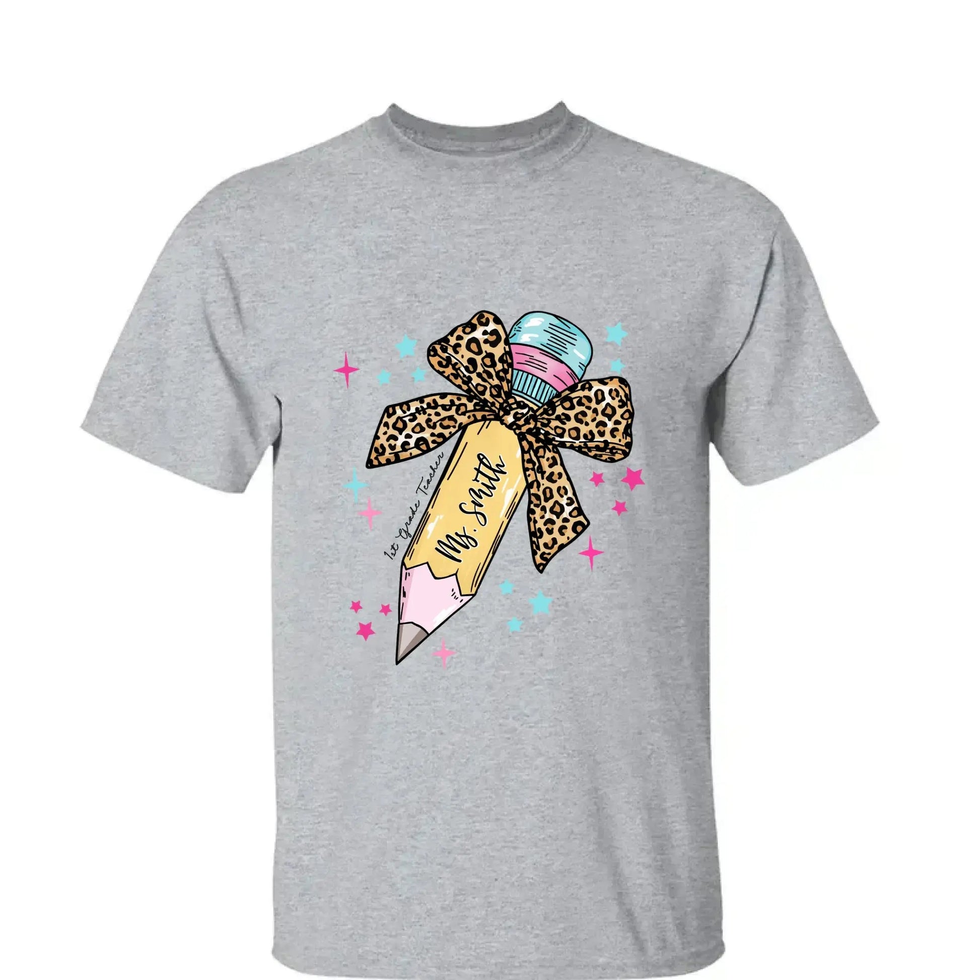 Leopard Print Bow Pencil – Personalized Custom T-Shirt – Funny Back to School Gift for Teacher, Pre-K, Kindergarten, Preschool, Paraprofessional  Ezcustomize