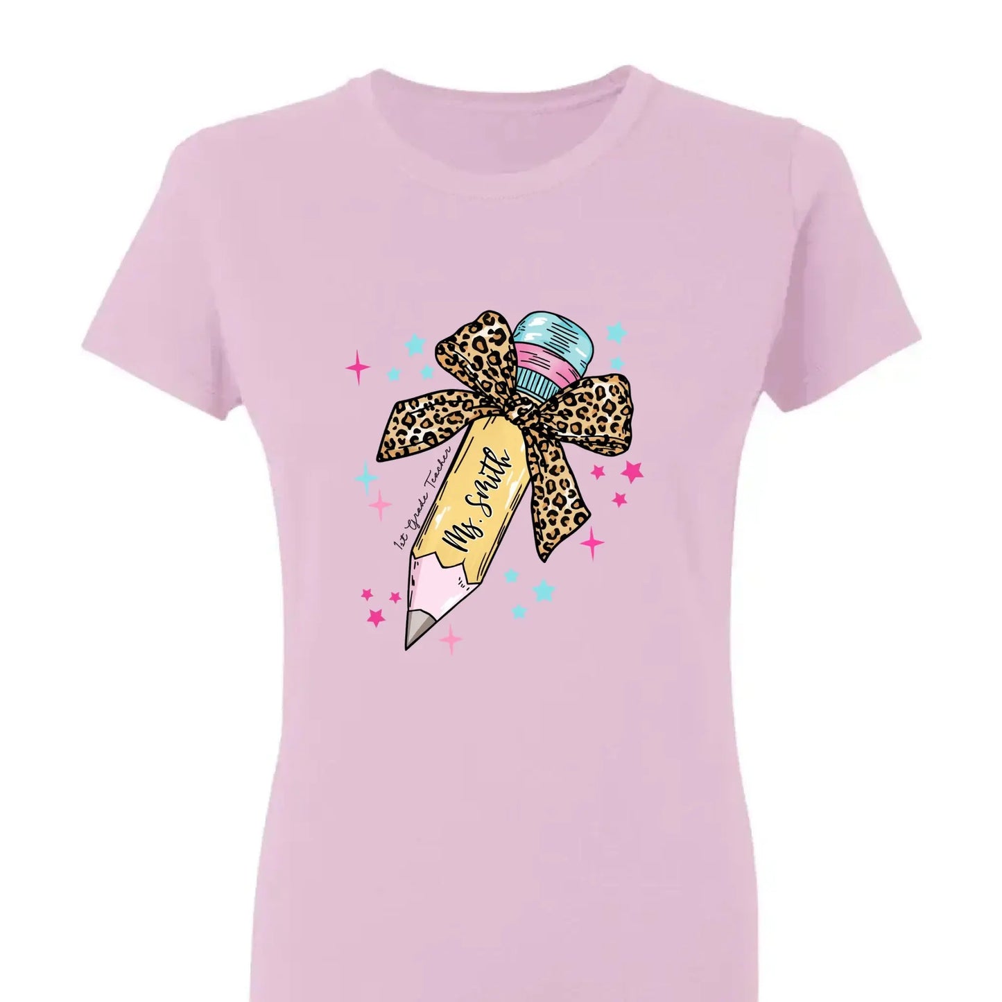 Leopard Print Bow Pencil – Personalized Custom T-Shirt – Funny Back to School Gift for Teacher, Pre-K, Kindergarten, Preschool, Paraprofessional  Ezcustomize