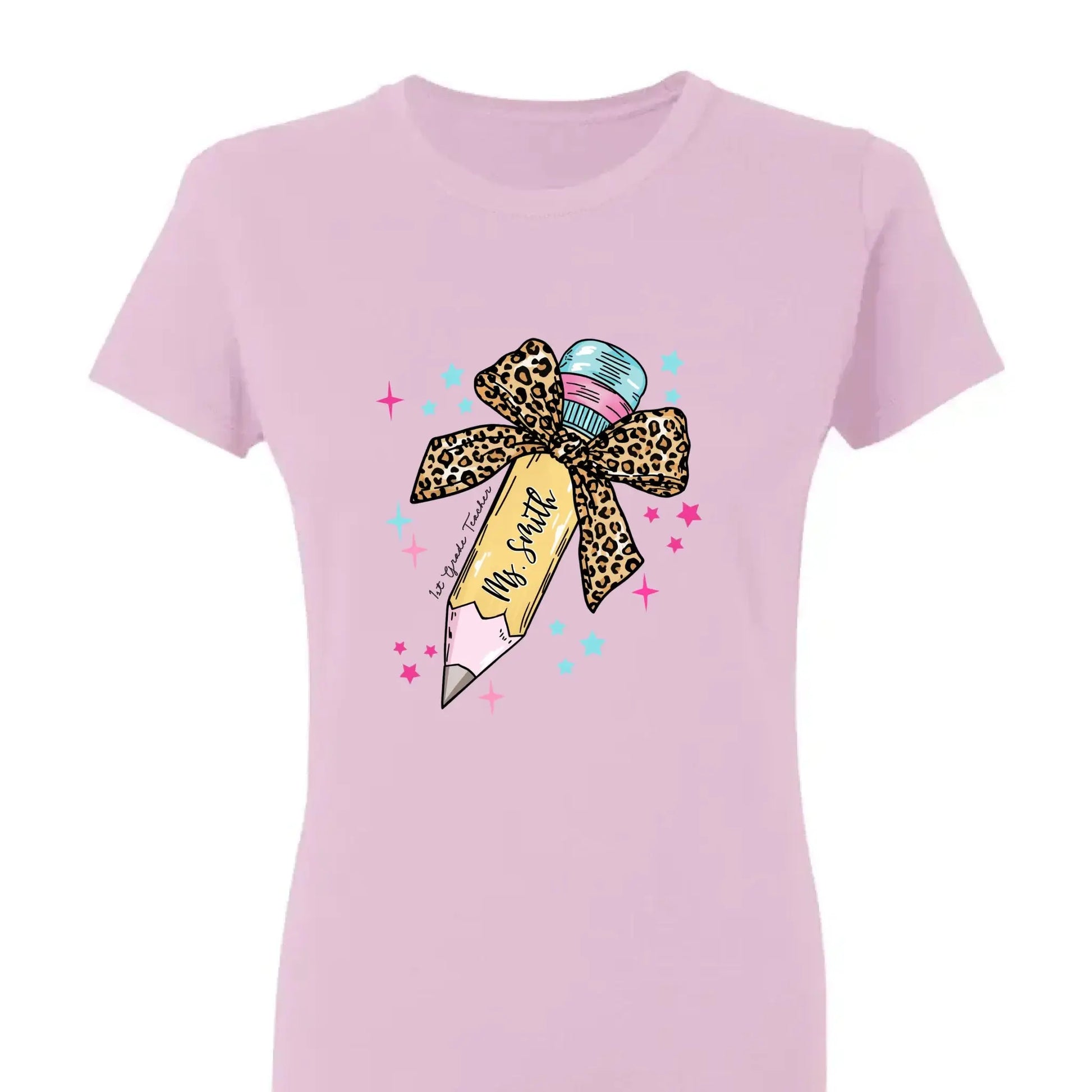 Leopard Print Bow Pencil – Personalized Custom T-Shirt – Funny Back to School Gift for Teacher, Pre-K, Kindergarten, Preschool, Paraprofessional  Ezcustomize