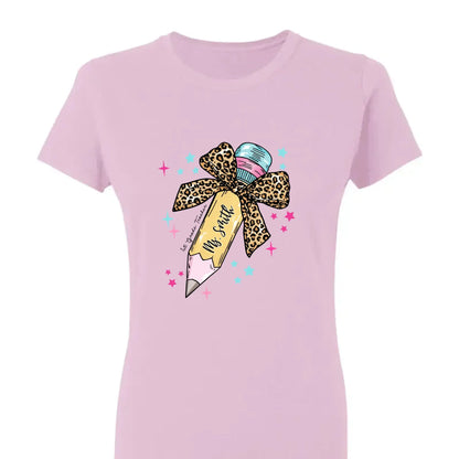 Leopard Print Bow Pencil – Personalized Custom T-Shirt – Funny Back to School Gift for Teacher, Pre-K, Kindergarten, Preschool, Paraprofessional  Ezcustomize