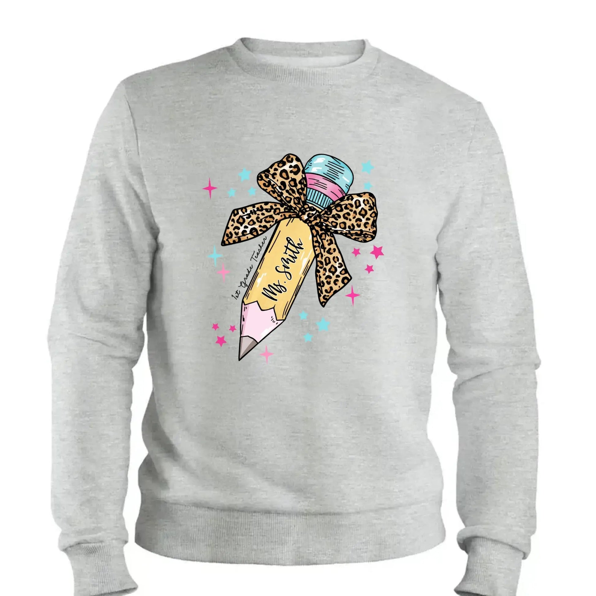 Leopard Print Bow Pencil – Personalized Custom T-Shirt – Funny Back to School Gift for Teacher, Pre-K, Kindergarten, Preschool, Paraprofessional  Ezcustomize
