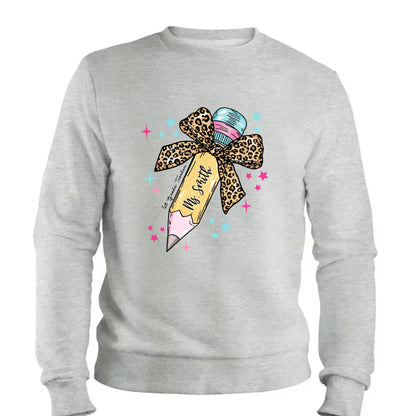 Leopard Print Bow Pencil – Personalized Custom T-Shirt – Funny Back to School Gift for Teacher, Pre-K, Kindergarten, Preschool, Paraprofessional  Ezcustomize