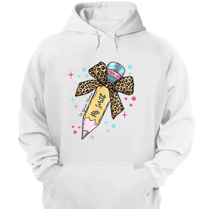Leopard Print Bow Pencil – Personalized Custom T-Shirt – Funny Back to School Gift for Teacher, Pre-K, Kindergarten, Preschool, Paraprofessional  Ezcustomize