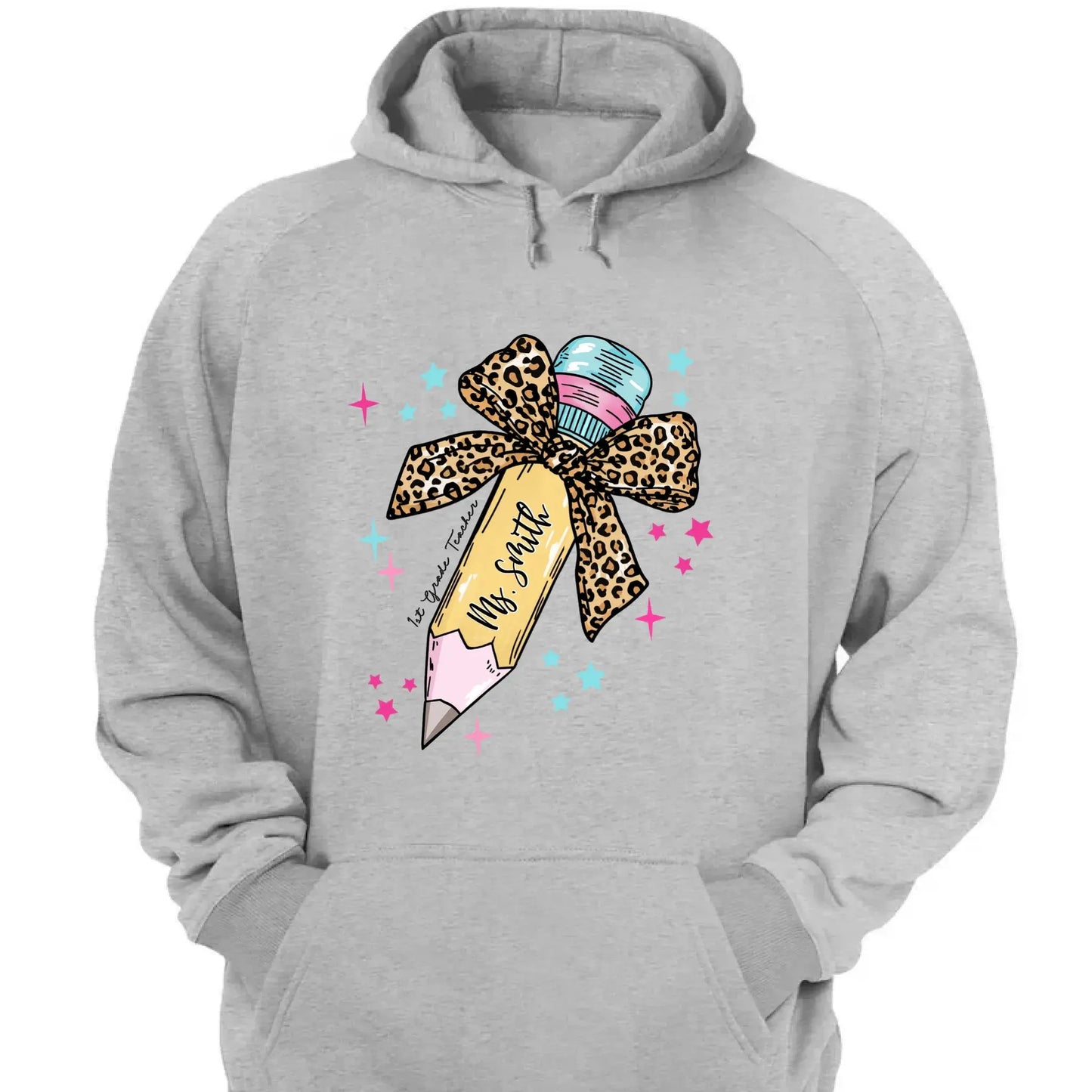 Leopard Print Bow Pencil – Personalized Custom T-Shirt – Funny Back to School Gift for Teacher, Pre-K, Kindergarten, Preschool, Paraprofessional  Ezcustomize