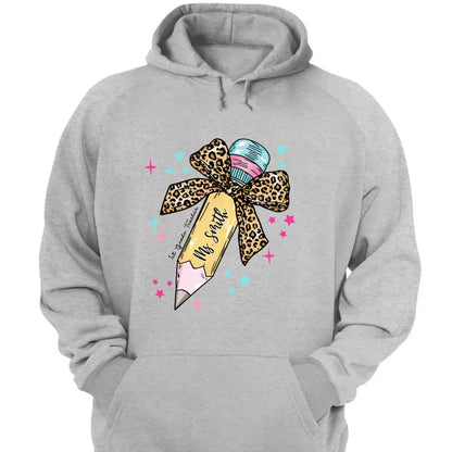 Leopard Print Bow Pencil – Personalized Custom T-Shirt – Funny Back to School Gift for Teacher, Pre-K, Kindergarten, Preschool, Paraprofessional  Ezcustomize