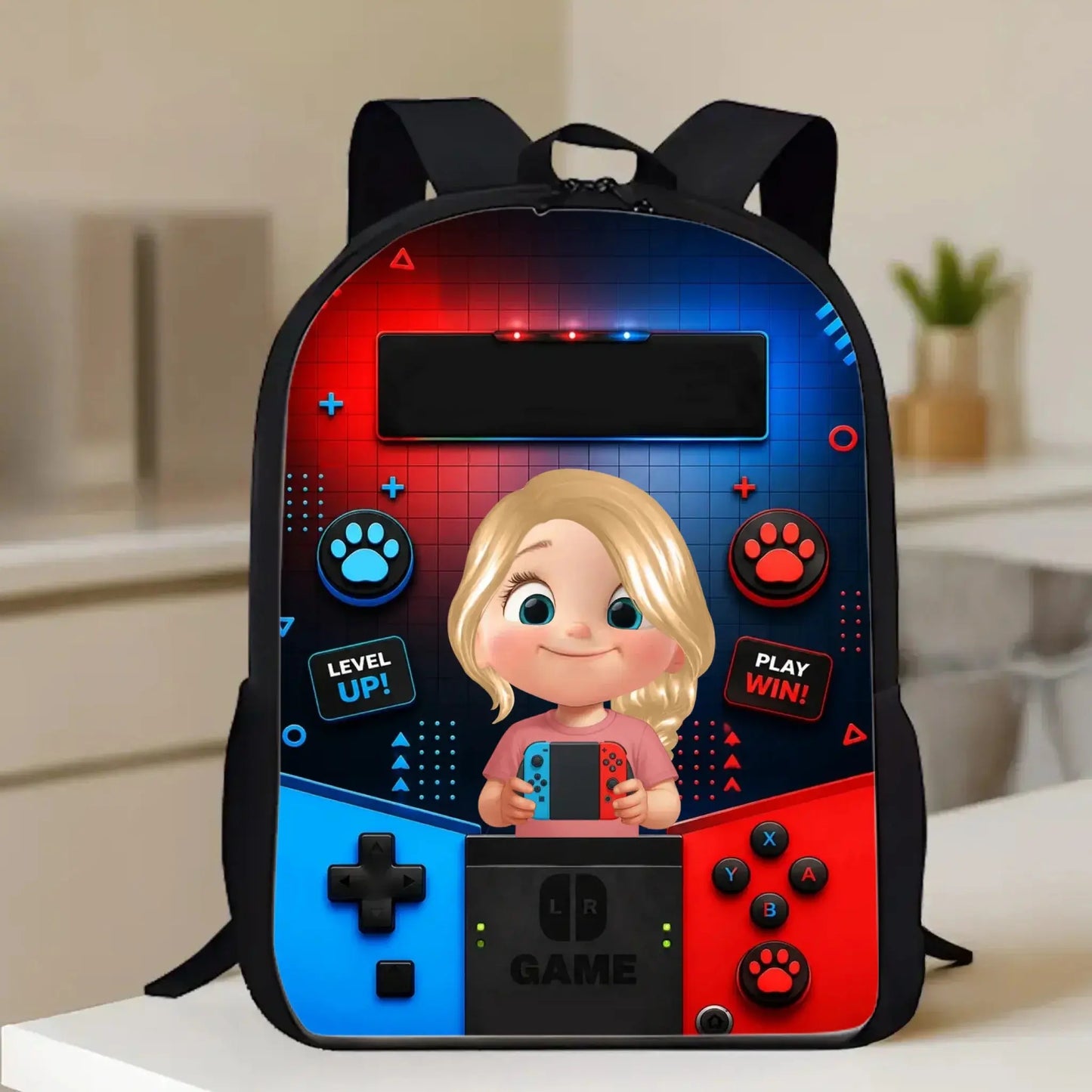 Level Up! Play Win! Game Gamer - Personalized Backpack - Gift for Kids, Son, Daughter, Grandson, Granddaughter, Gamers