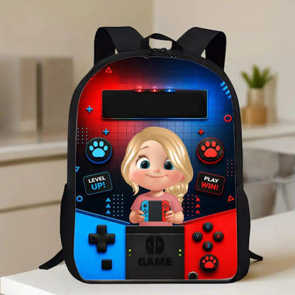 Level Up! Play Win! Game Gamer - Personalized Backpack - Gift for Kids, Son, Daughter, Grandson, Granddaughter, Gamers
