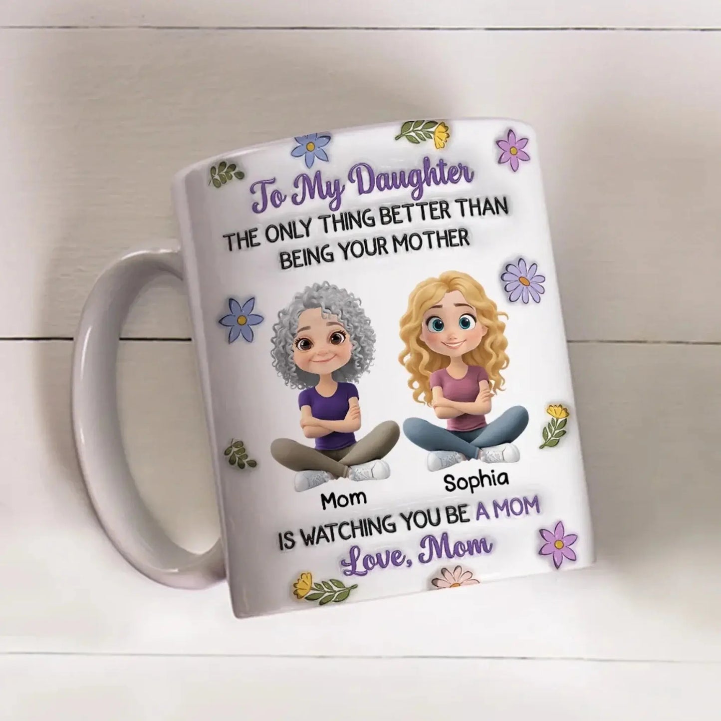 Linked Together Cartoon – Personalized Custom 3D Inflated Effect Coffee Mug – Gift for Daughter  Ezcustomize