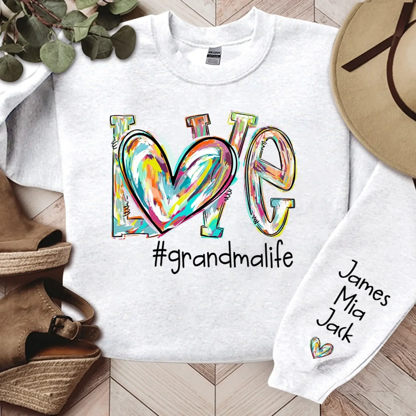 Love Grandma Life Heart Personalized Sweatshirt – Custom Sleeve Printed Gift for Grandma, Nana & Grandparents  Ezcustomize
