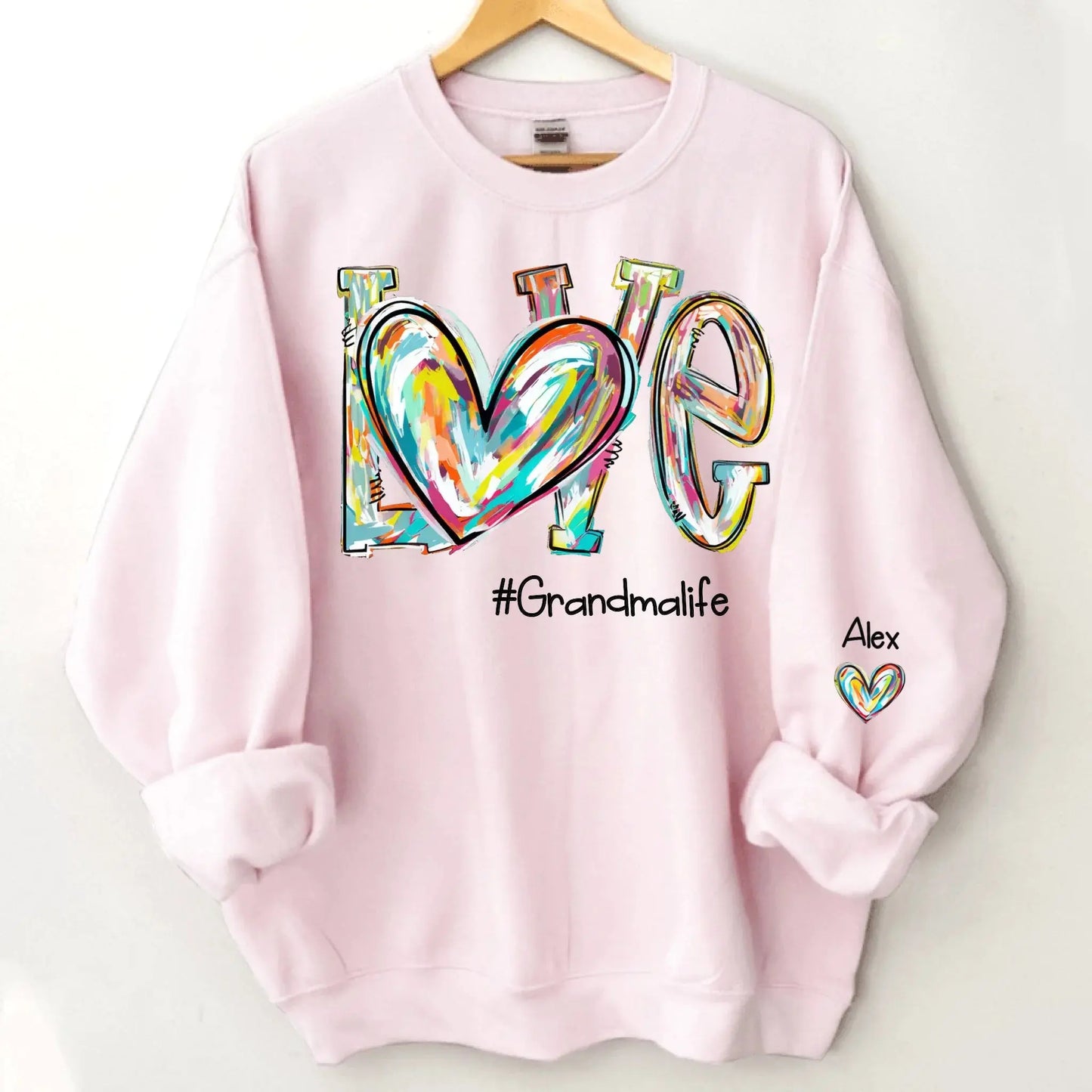 Love Grandma Life Heart Personalized Sweatshirt – Custom Sleeve Printed Gift for Grandma, Nana & Grandparents  Ezcustomize
