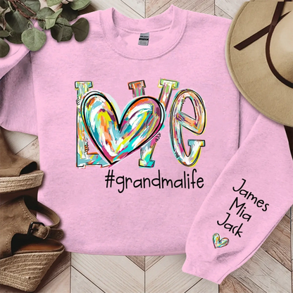 Love Grandma Life Heart Personalized Sweatshirt – Custom Sleeve Printed Gift for Grandma, Nana & Grandparents  Ezcustomize