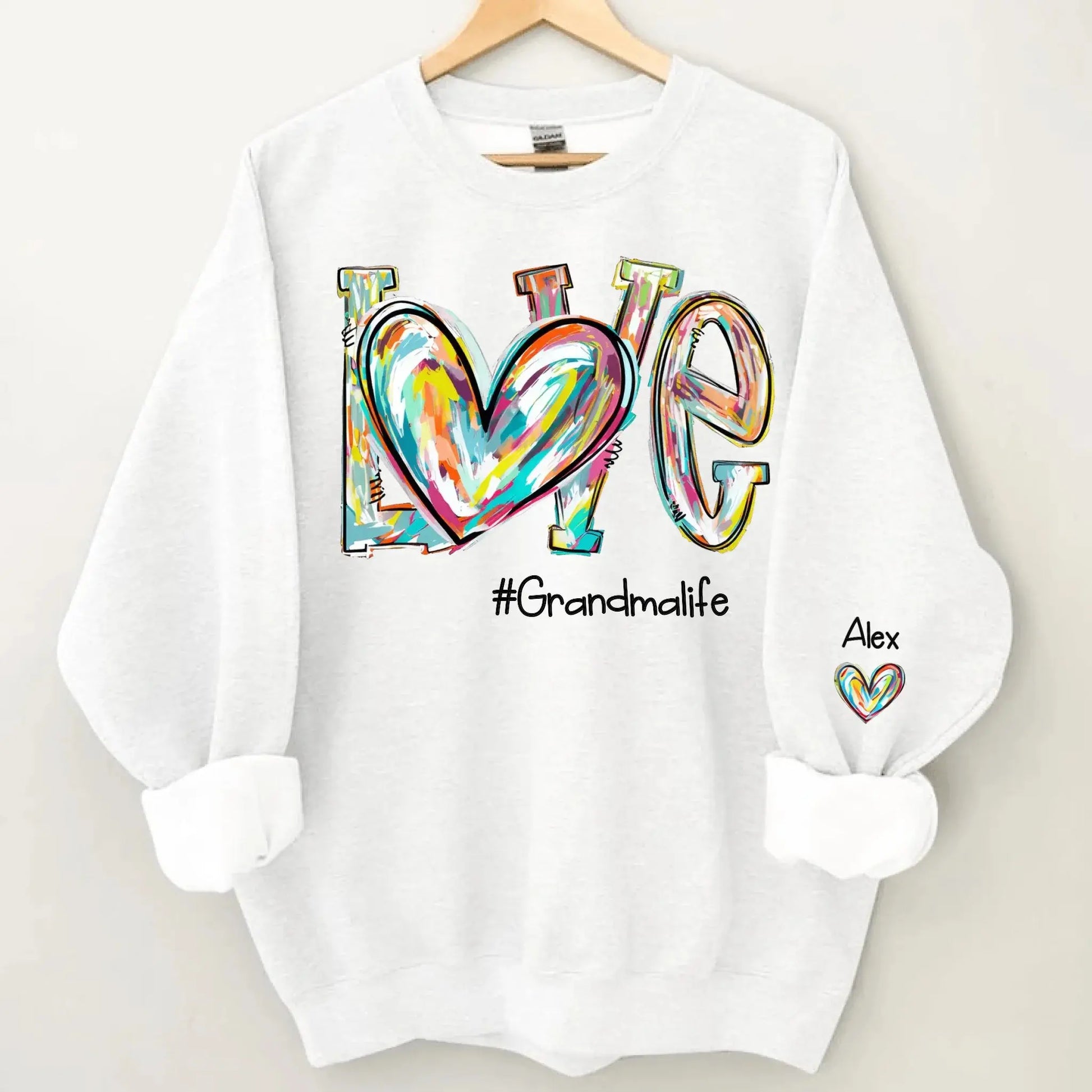 Love Grandma Life Heart Personalized Sweatshirt – Custom Sleeve Printed Gift for Grandma, Nana & Grandparents  Ezcustomize