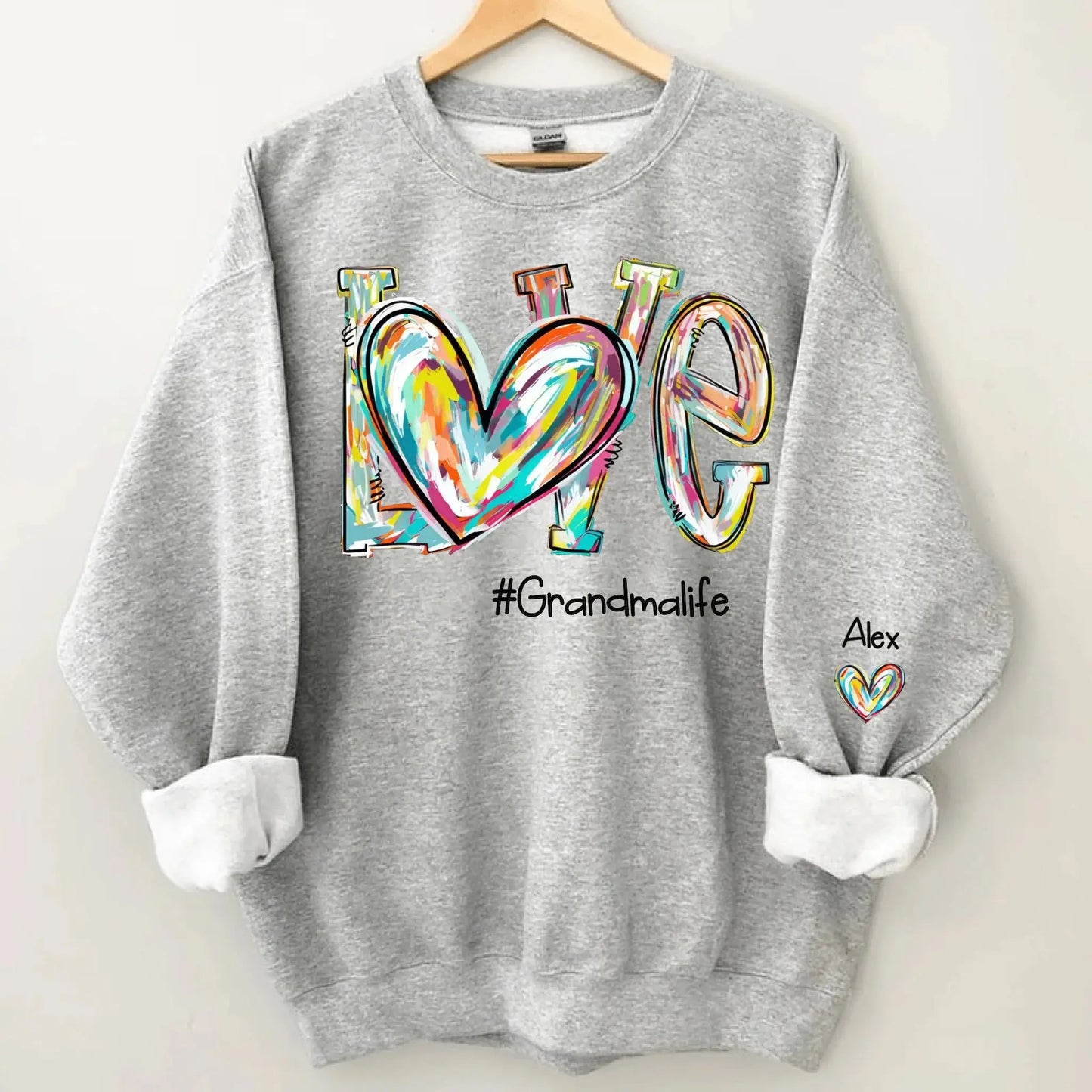 Love Grandma Life Heart Personalized Sweatshirt – Custom Sleeve Printed Gift for Grandma, Nana & Grandparents  Ezcustomize